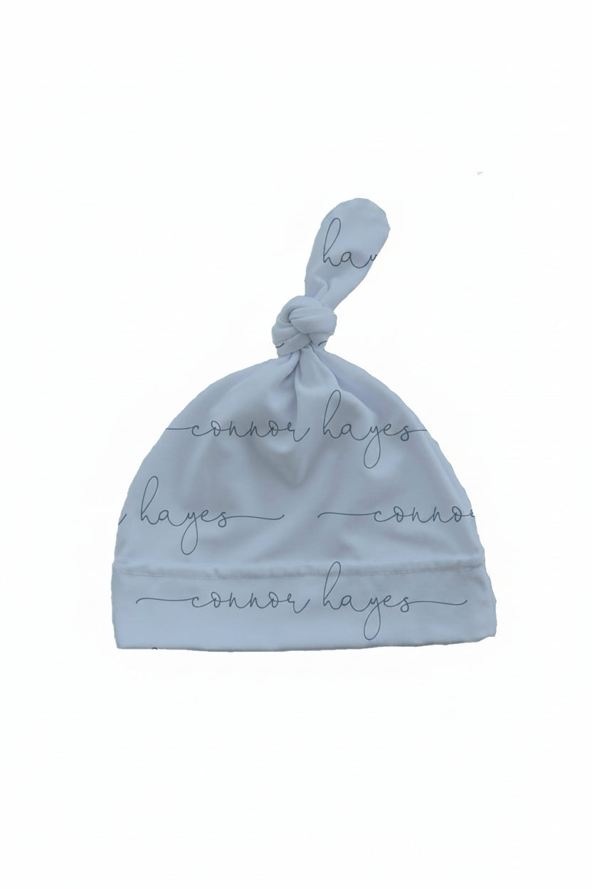 knotted hat for newborn light dusty blue personalized 