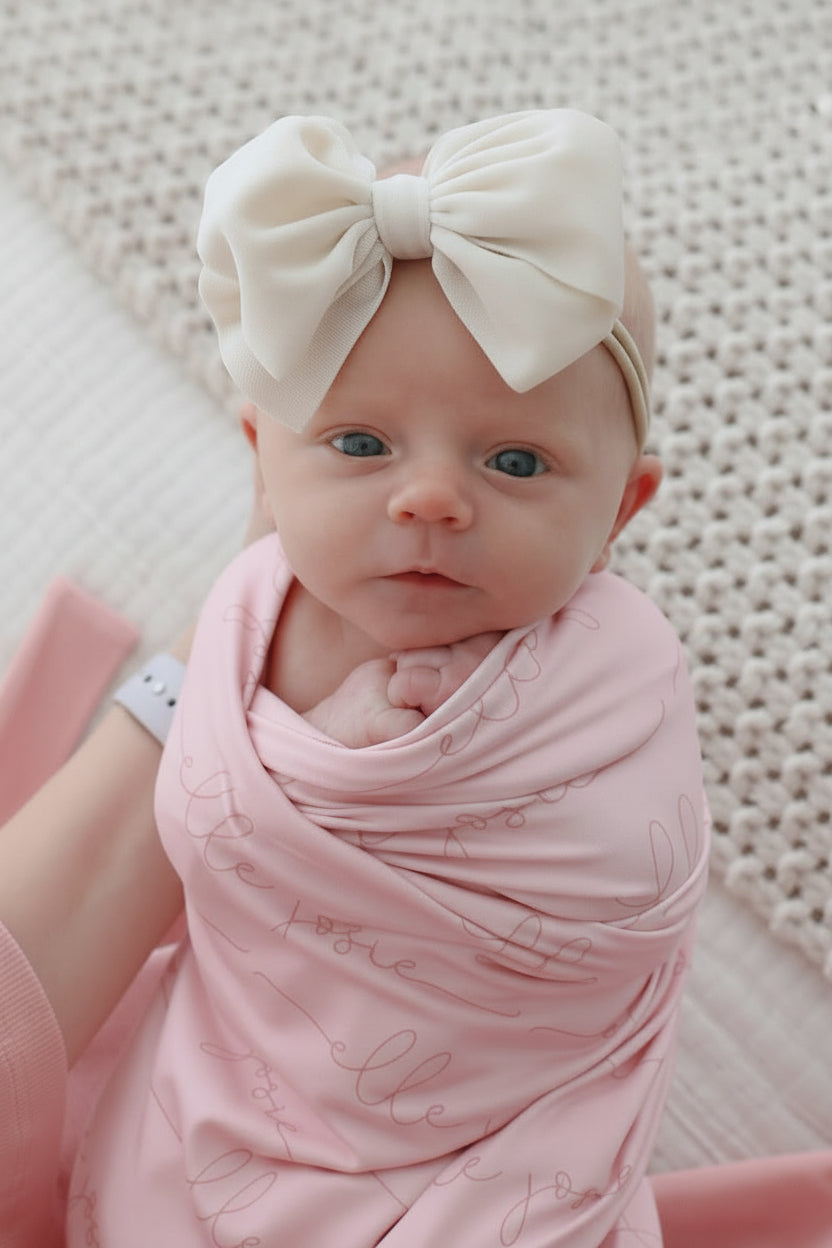 light rose personalized baby name swaddle blanket 