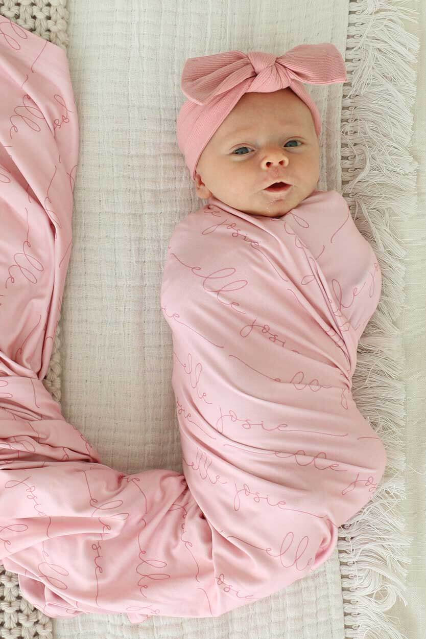 light rose personalized baby name swaddle blanket for newborns 