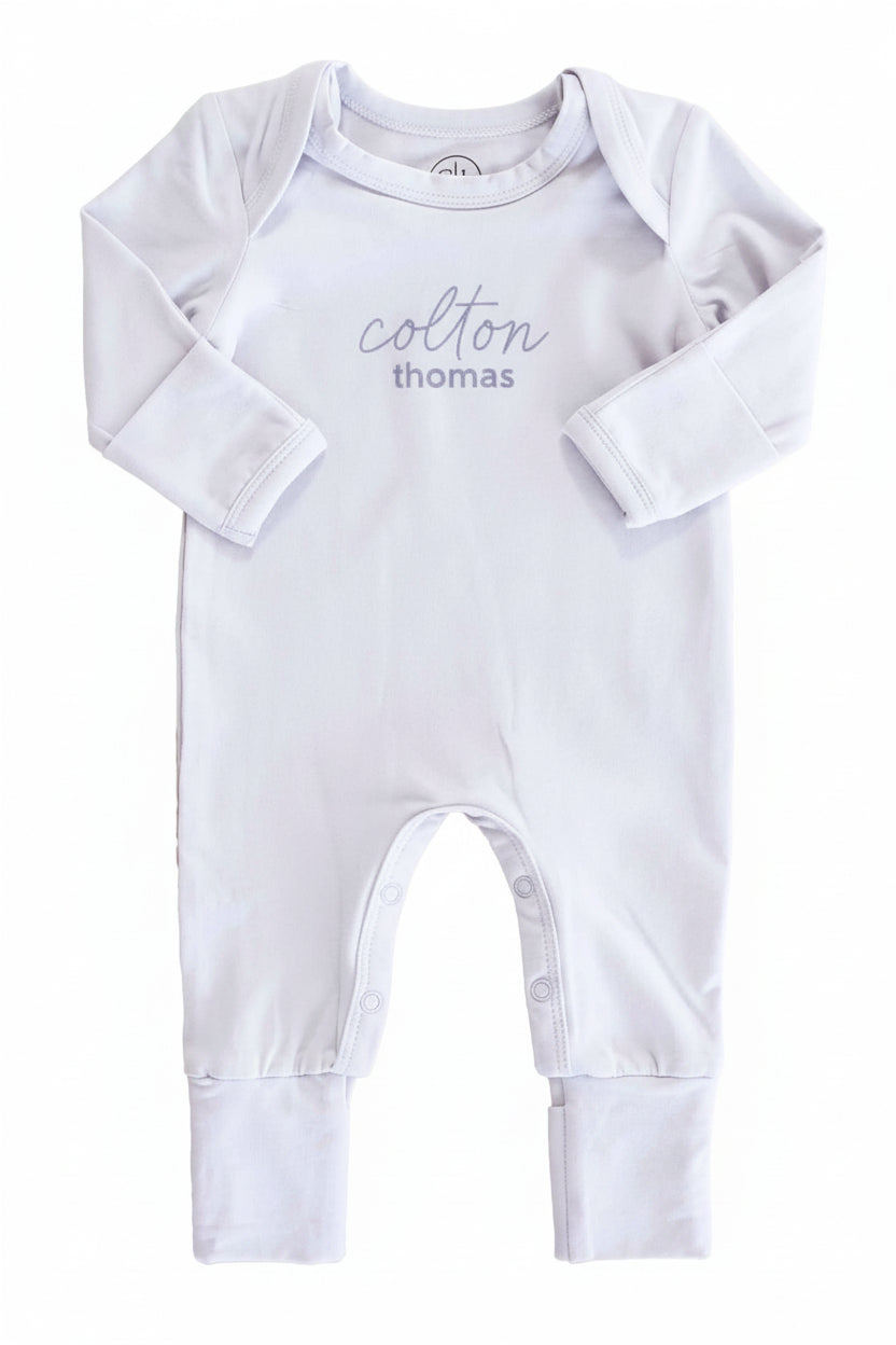 Personalized Full Length Snap Romper | Light Blue