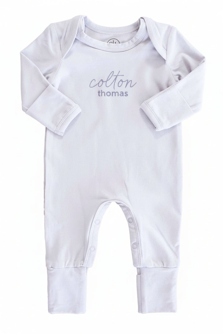 Personalized Full Length Snap Romper | Light Blue