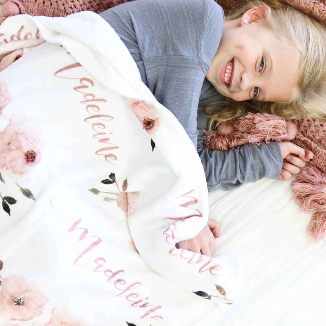 pink floral toddler blanket personalized 