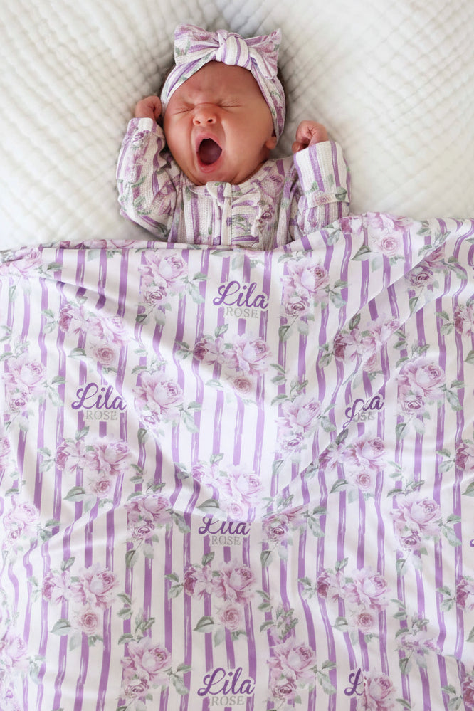 lila's lilacs personalized swaddle blanket for newborns 