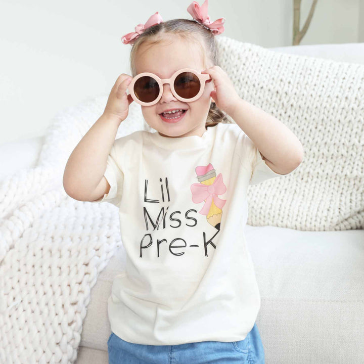 bow pencil graphic tee for kids lil miss pre-k
