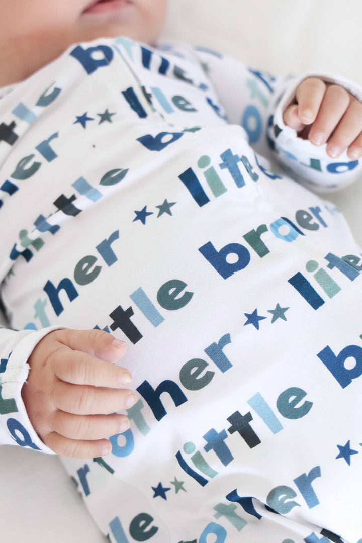 blue and green little brother zipper footie pajama for babies 