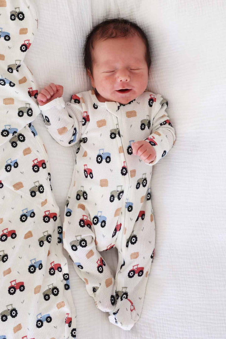 little farmer bamboo waffle zipper footie for babies 