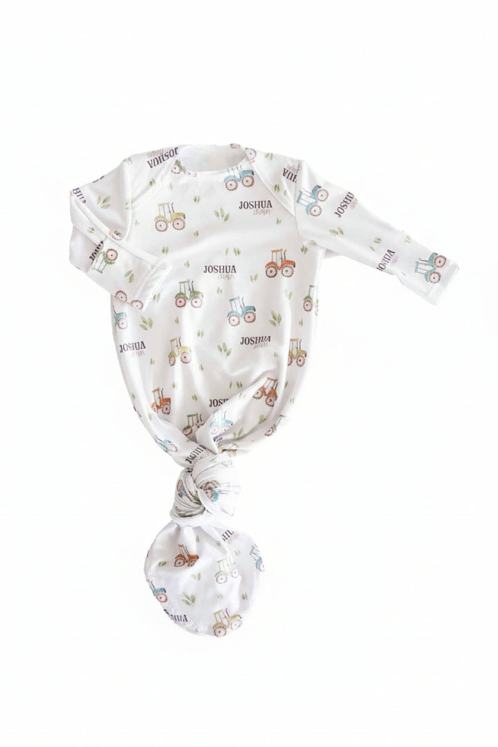 little farmer personalized knot gown for baby boys 