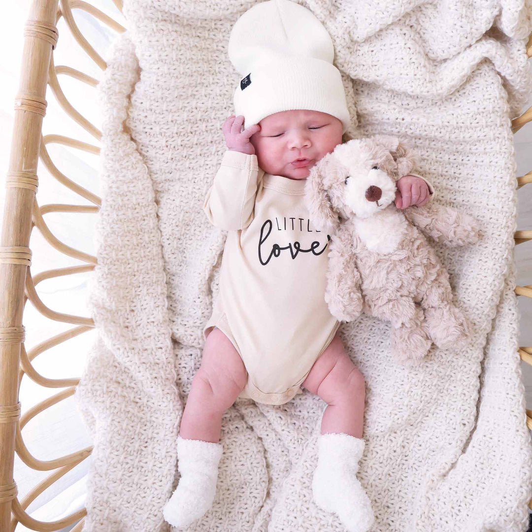 tan long sleeve baby bodysuit little love