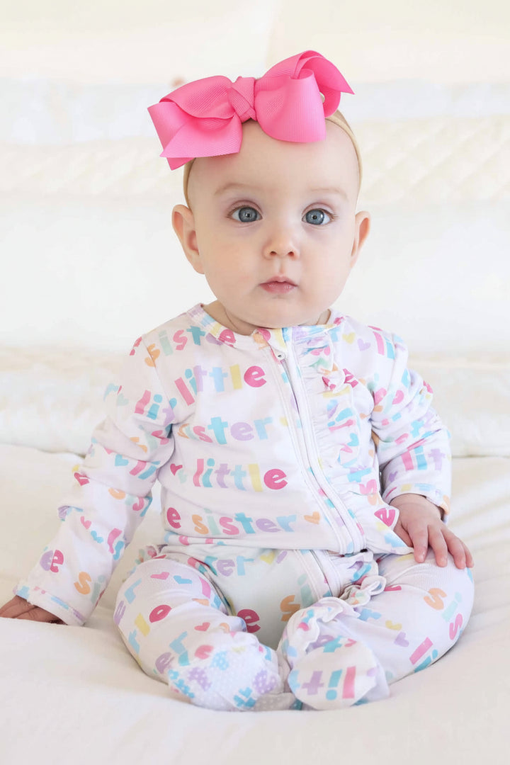 little sister baby zipper footie with ruffles 