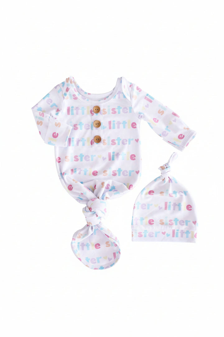 little sister knot gown and hat matching set