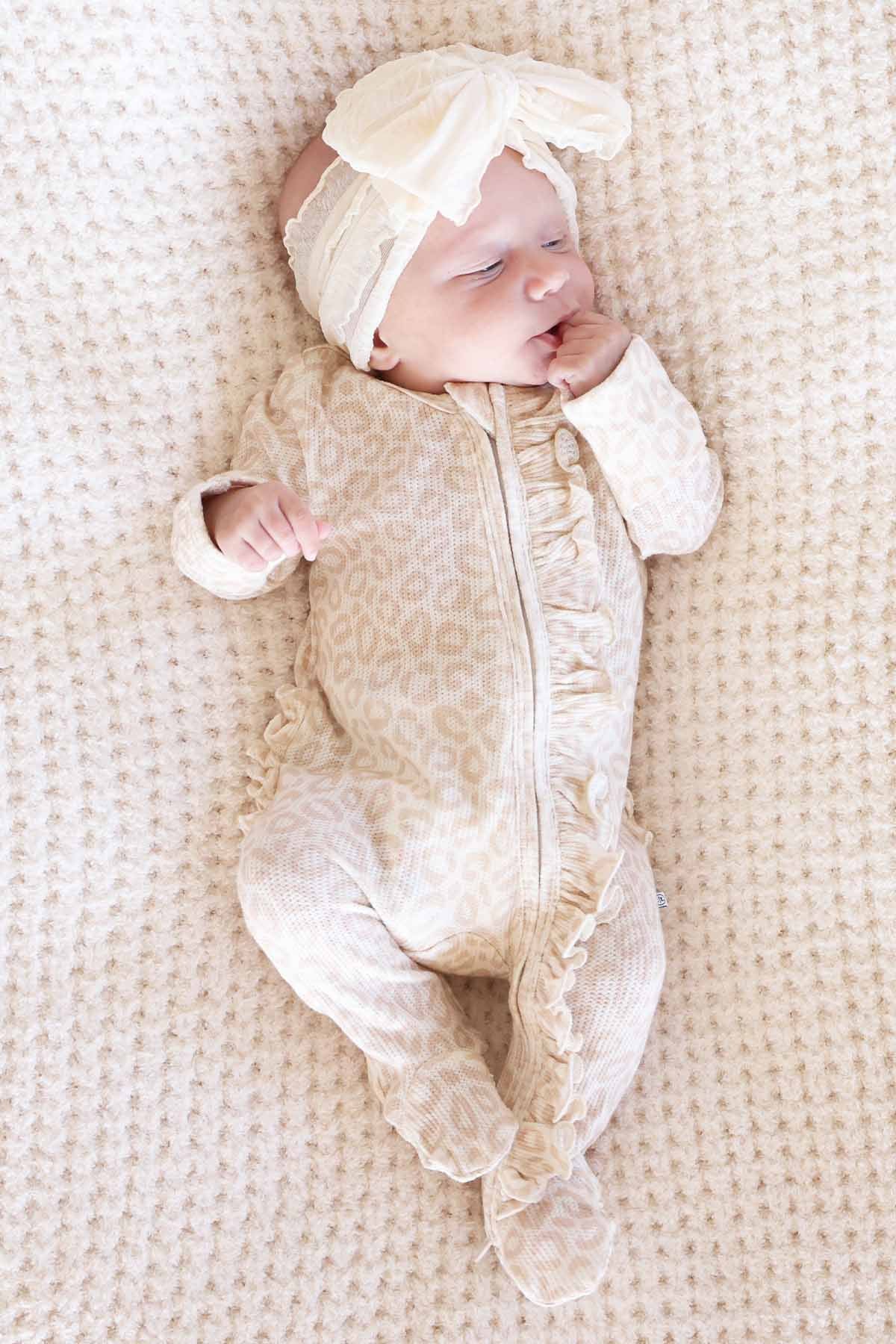 Bamboo Waffle Ruffle Zipper Footie | Lovely Leopard