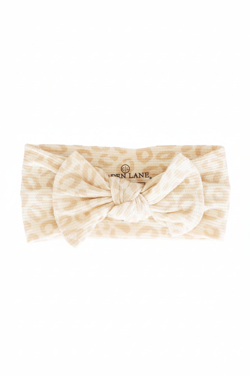 tan leopard bamboo viscose headwrap for girls 