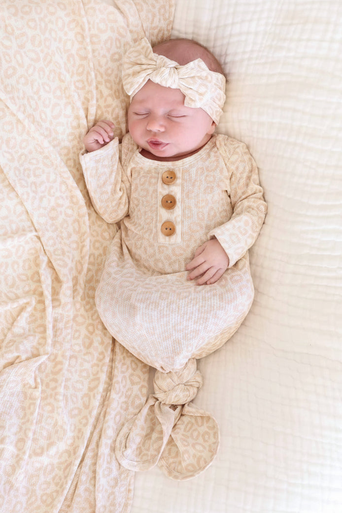 lovely leopard newborn baby knot gown