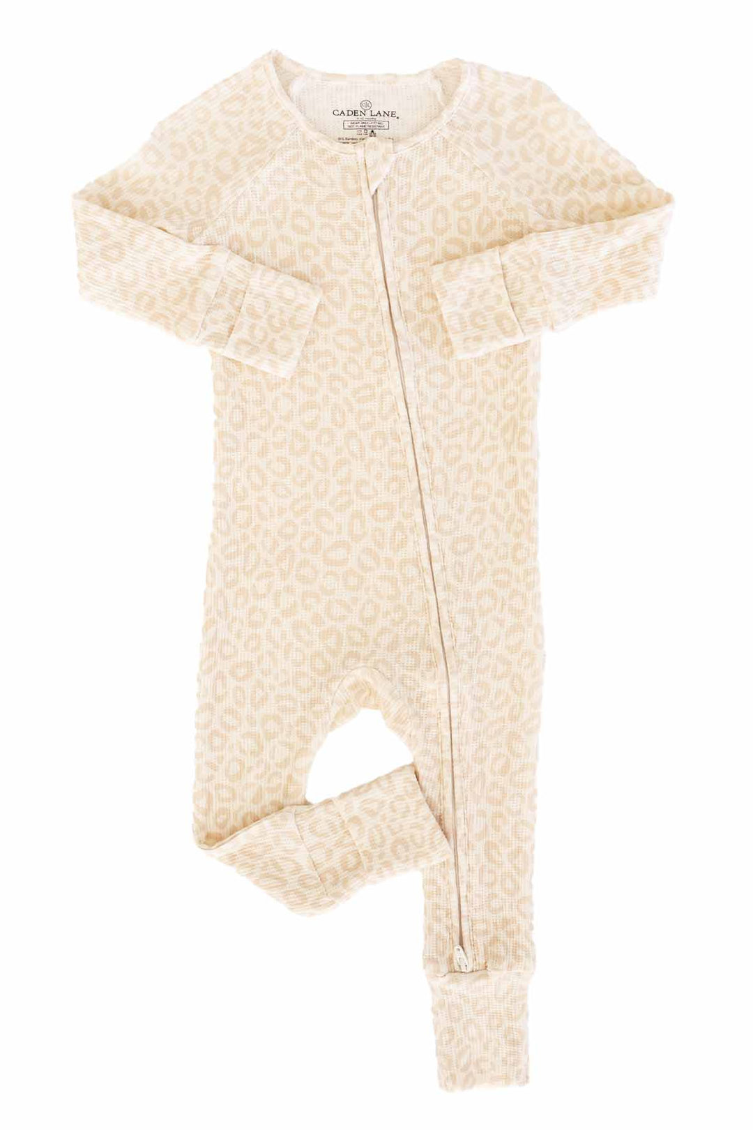 neutral leopard convertible zip romper for babies and toddlers