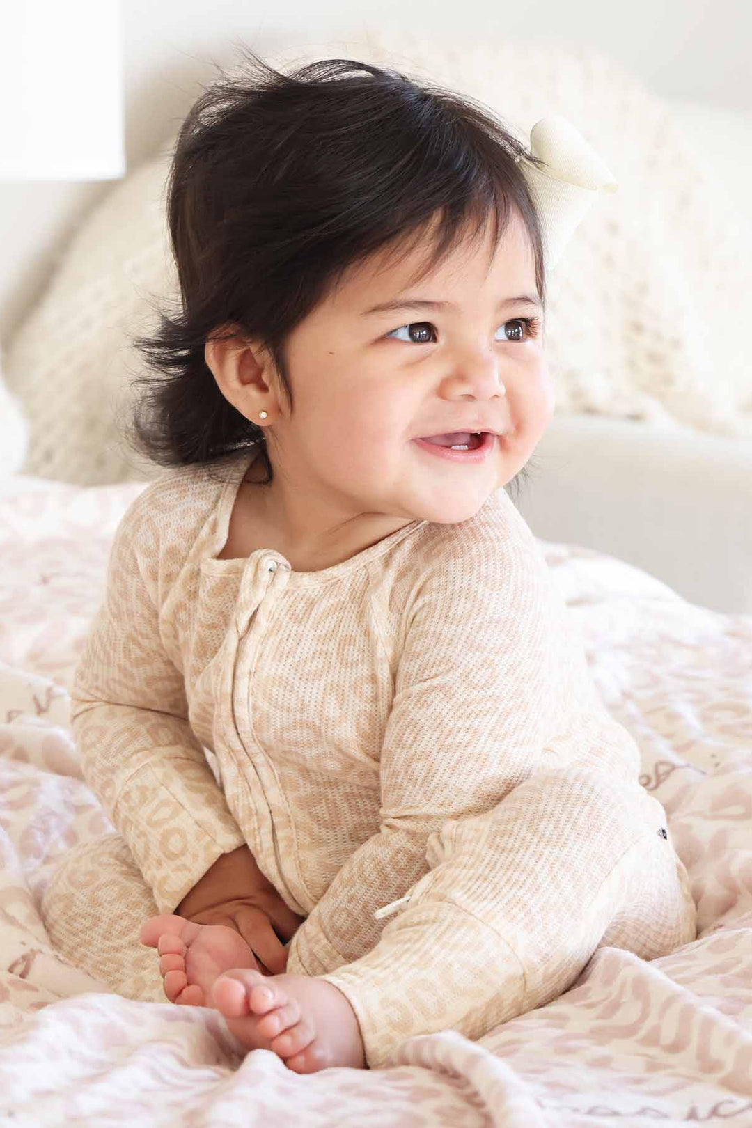 tan leopard bamboo viscose pajama romper for girls