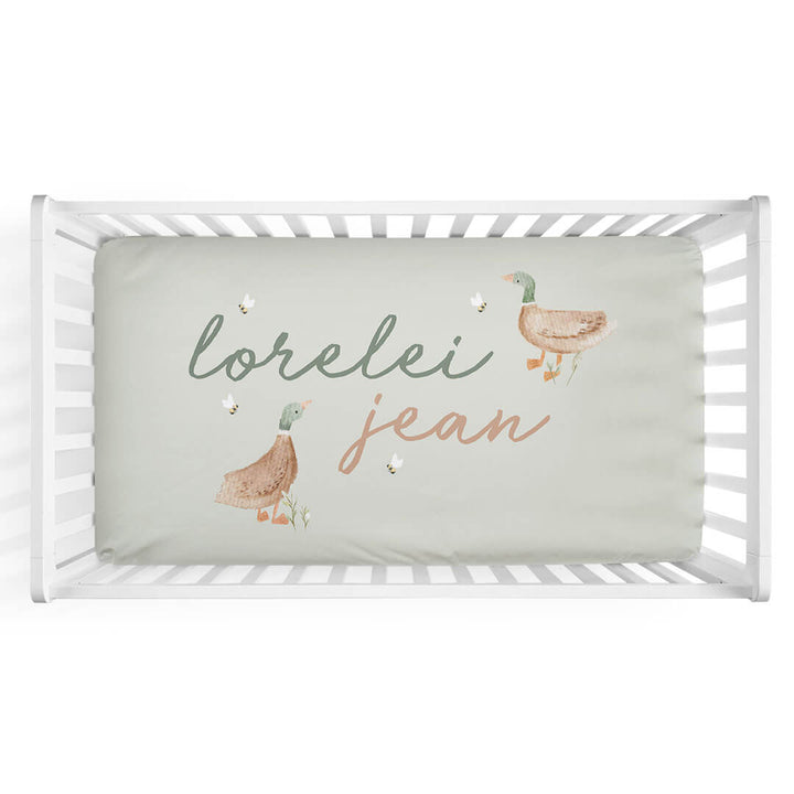 lucky ducky personalized crib sheet 