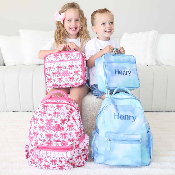 matching embroidered backpacks and lunchboxes for kids back to school 