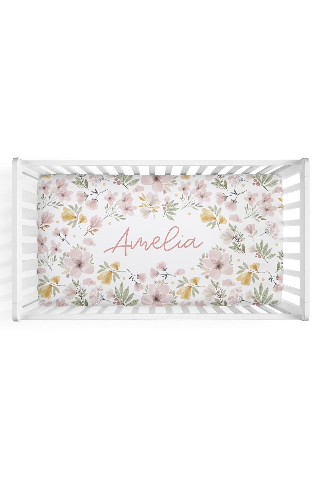 Maeve's Mauve & Mustard Floral Personalized Crib Sheet