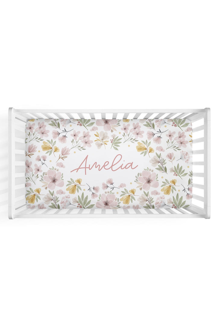Maeve's Mauve & Mustard Floral Personalized Crib Sheet