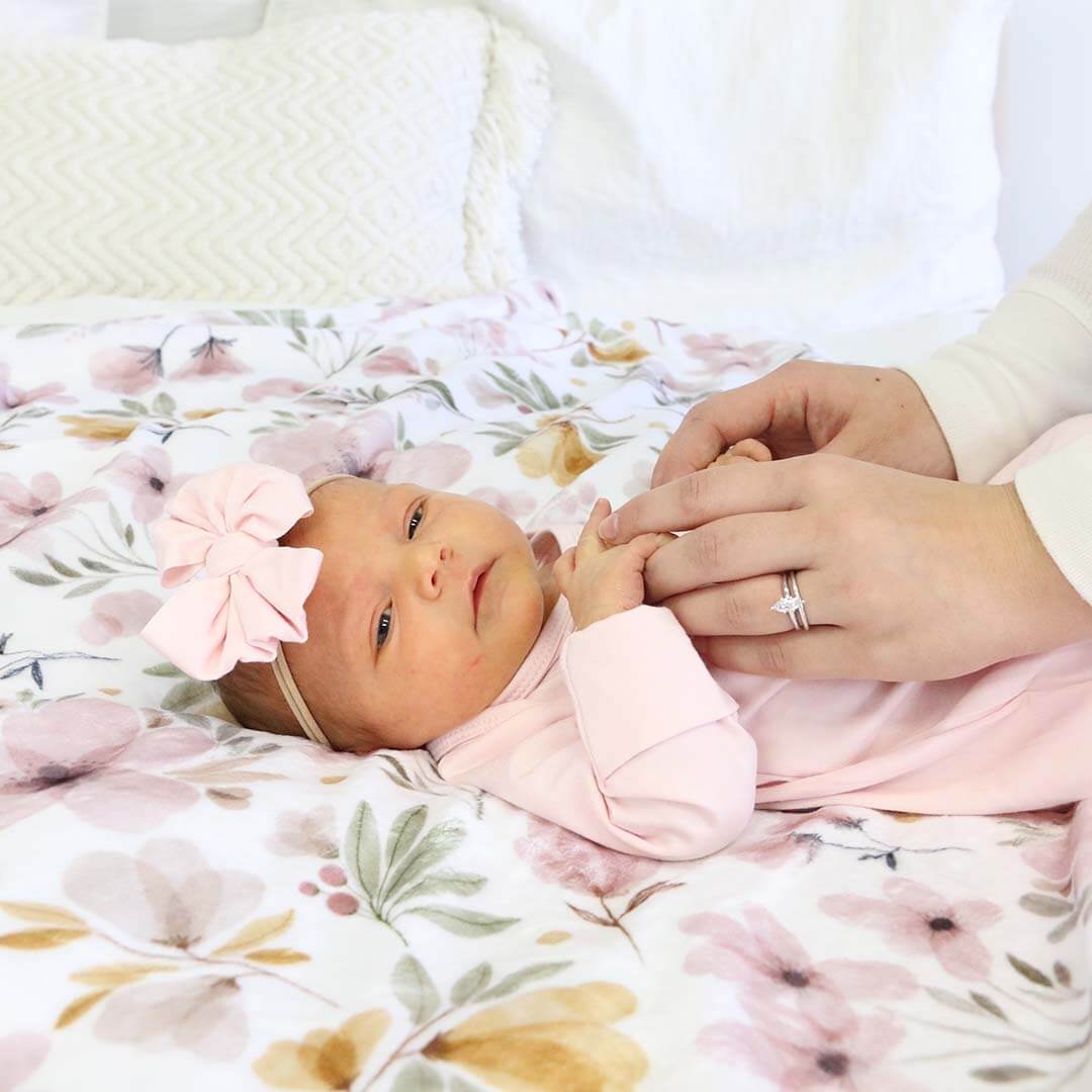 mauve and mustard floral blanket