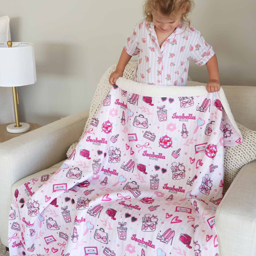 glamour girl personalized sherpa blanket for kids