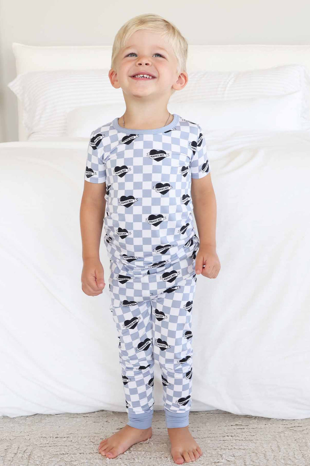 mama's boy two piece pajama set duty blue, white and black