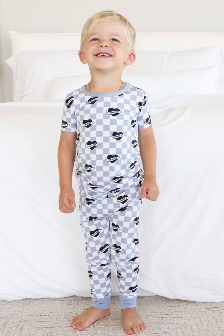 mama's boy two piece pajama set duty blue, white and black