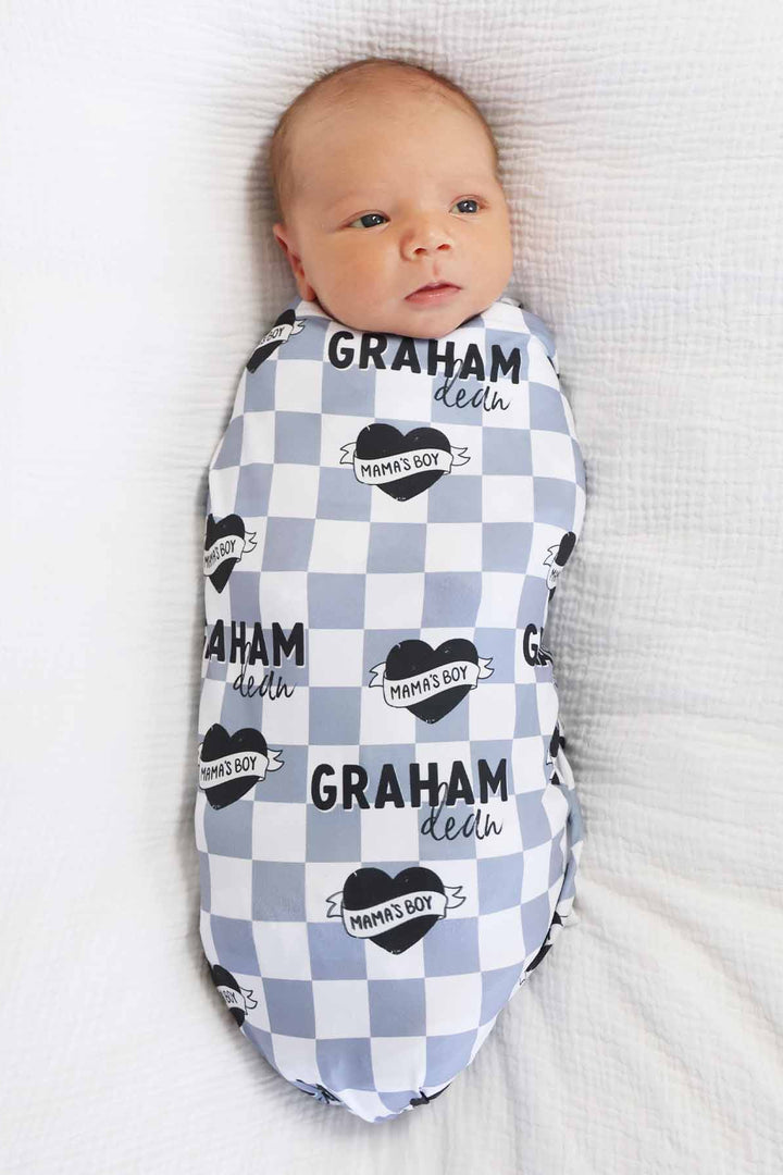 mama's boy personalized swaddle blanket for kids 