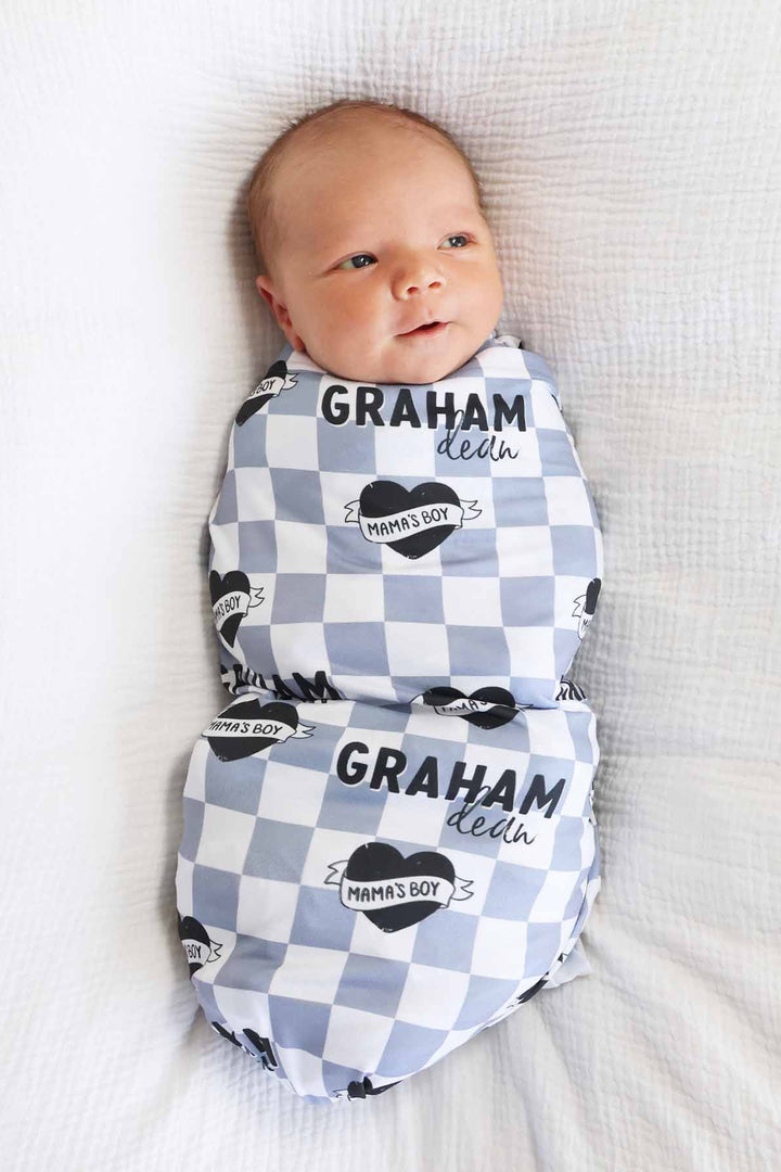 mama's boy personalized swaddle blanket for boys 
