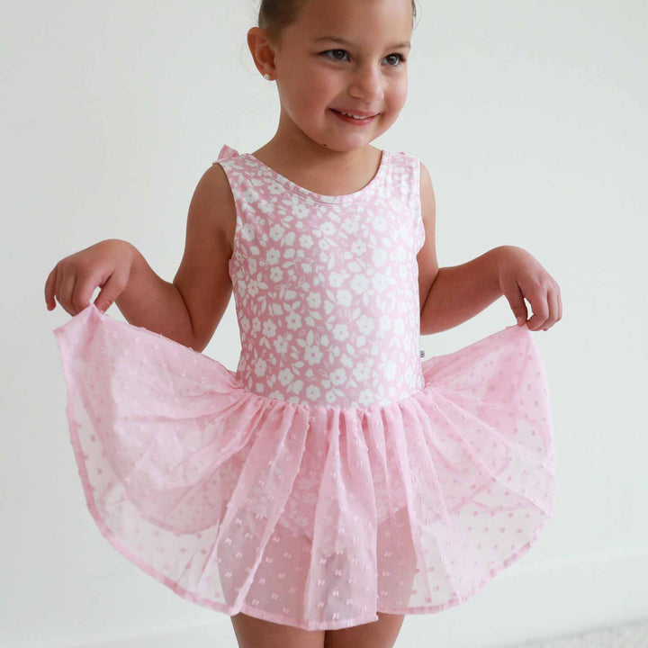 mauve floral swiss dot leotard for kids 