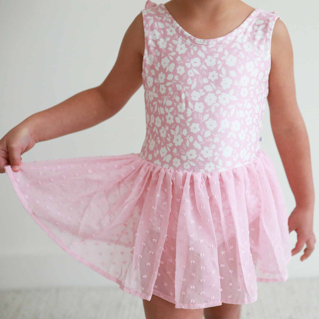 mauve pink floral print ballet leotards with tutus for girls
