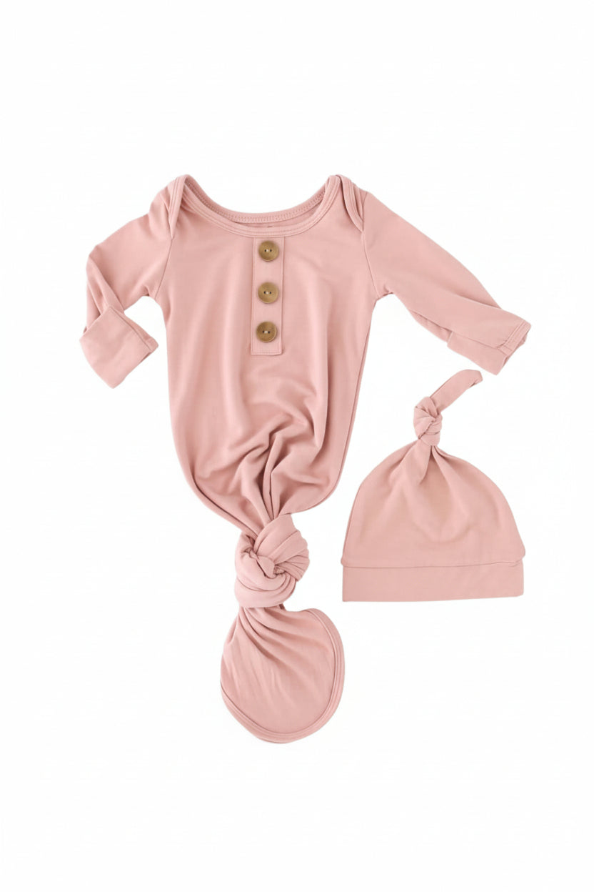 mauve knot gown and hat set