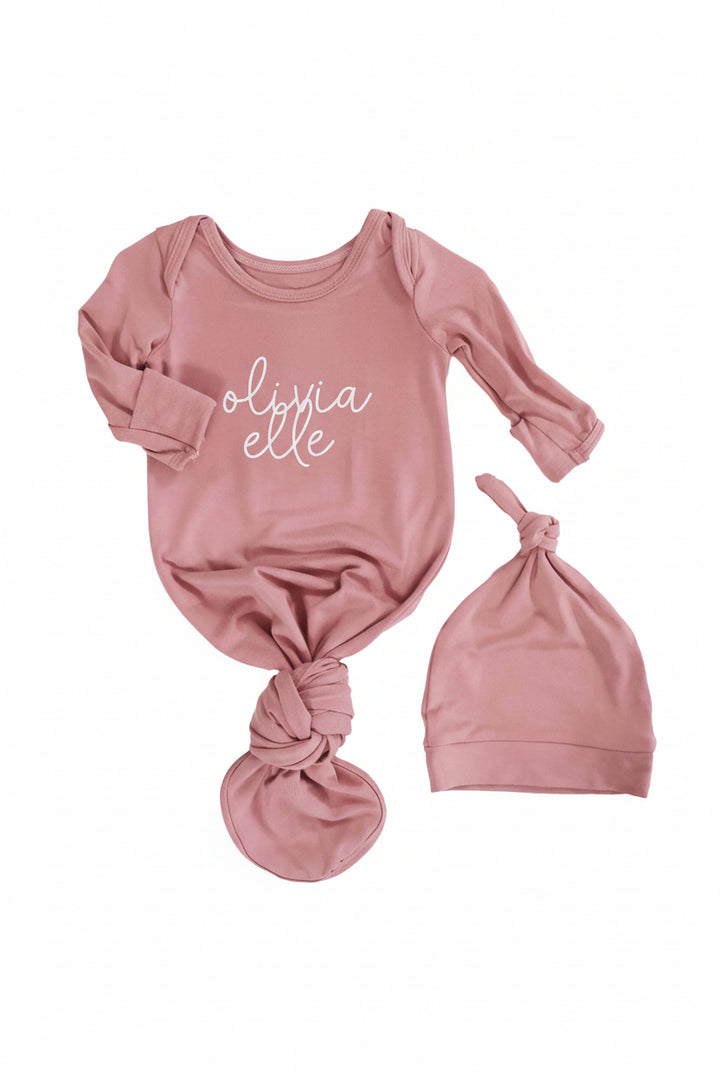 Girl Personalized Bamboo Newborn Baby Knot Gown & Hat