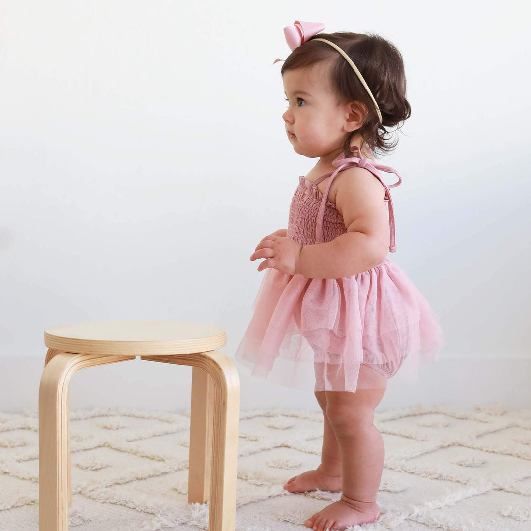 mauve smocked bodysuit for babies with tutu skirt mauve 