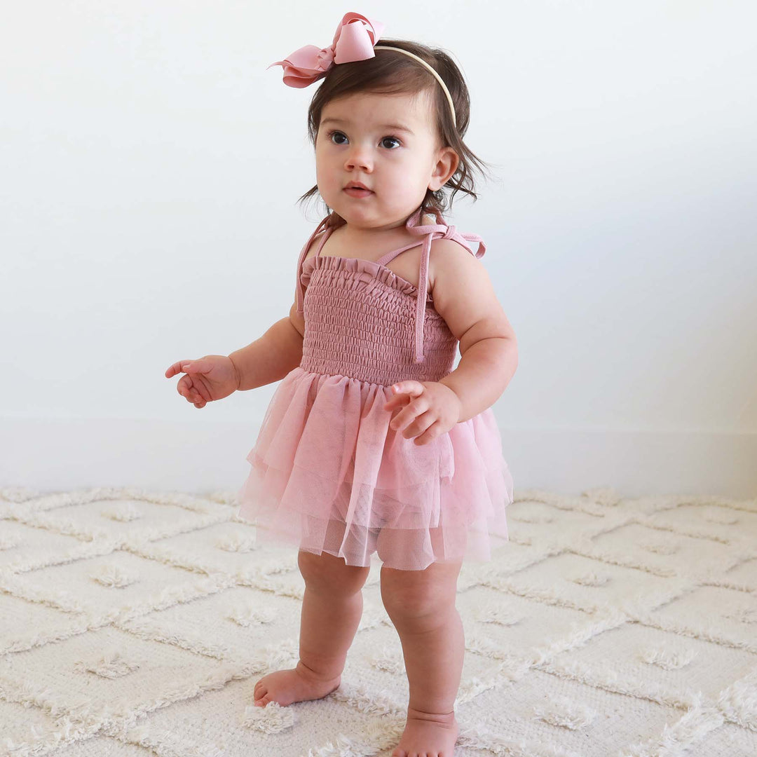 baby tutu bodysuit with tulle skirt mauve 