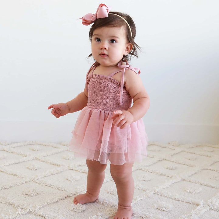 baby tutu bodysuit with tulle skirt mauve 