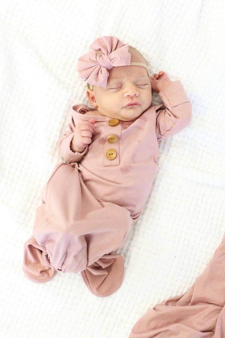 newborn knotted gown solid mauve 