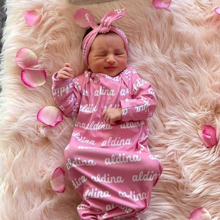 personalized baby knotted gown pink 