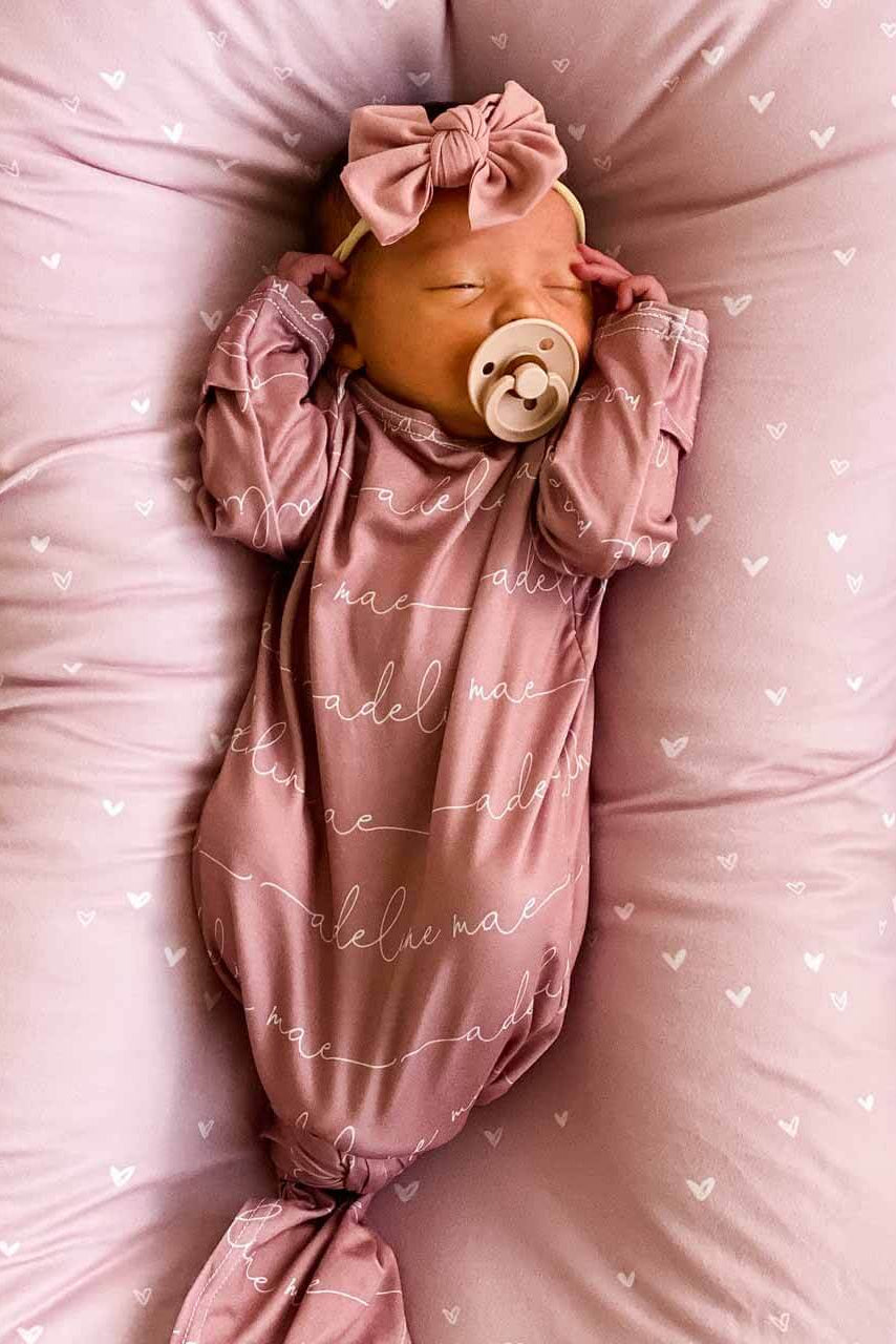 Solid Light Dusty Rose Personalized Newborn Baby Knot Gown