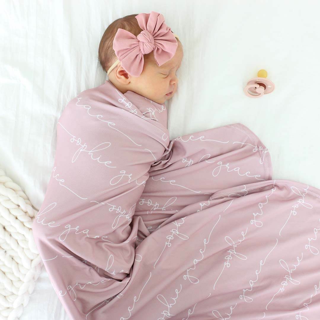 mauve personalized baby name swaddle blanket 