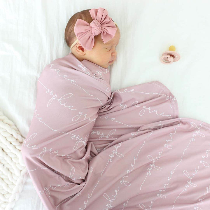 mauve personalized baby name swaddle blanket 