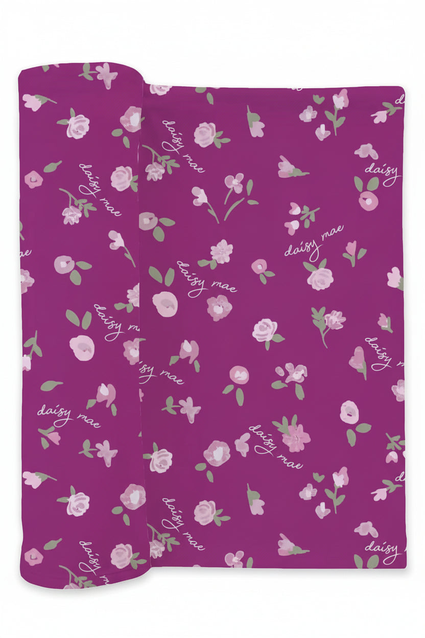 dark pink personalized floral swaddle for babies 