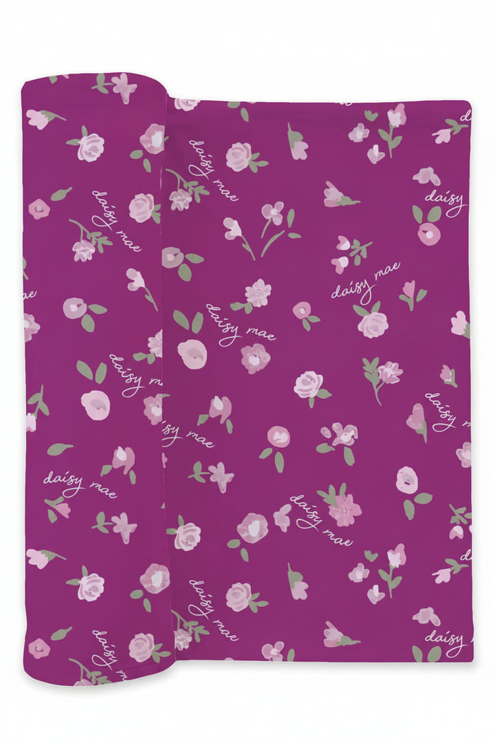 dark pink personalized floral swaddle for babies 