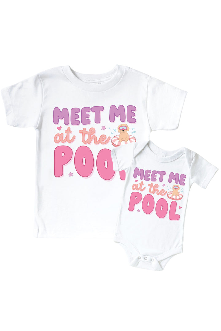 pink poolside pups graphic tee and bodysuit set