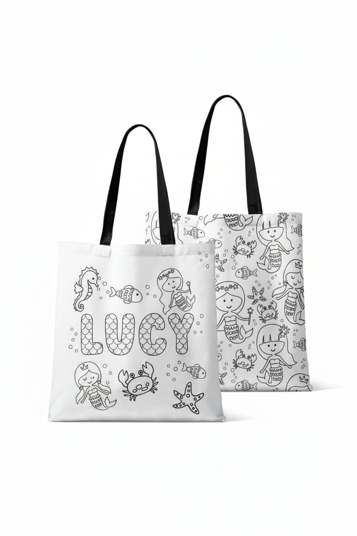 Colorable Personalized Tote Bags | Mermaid Magic