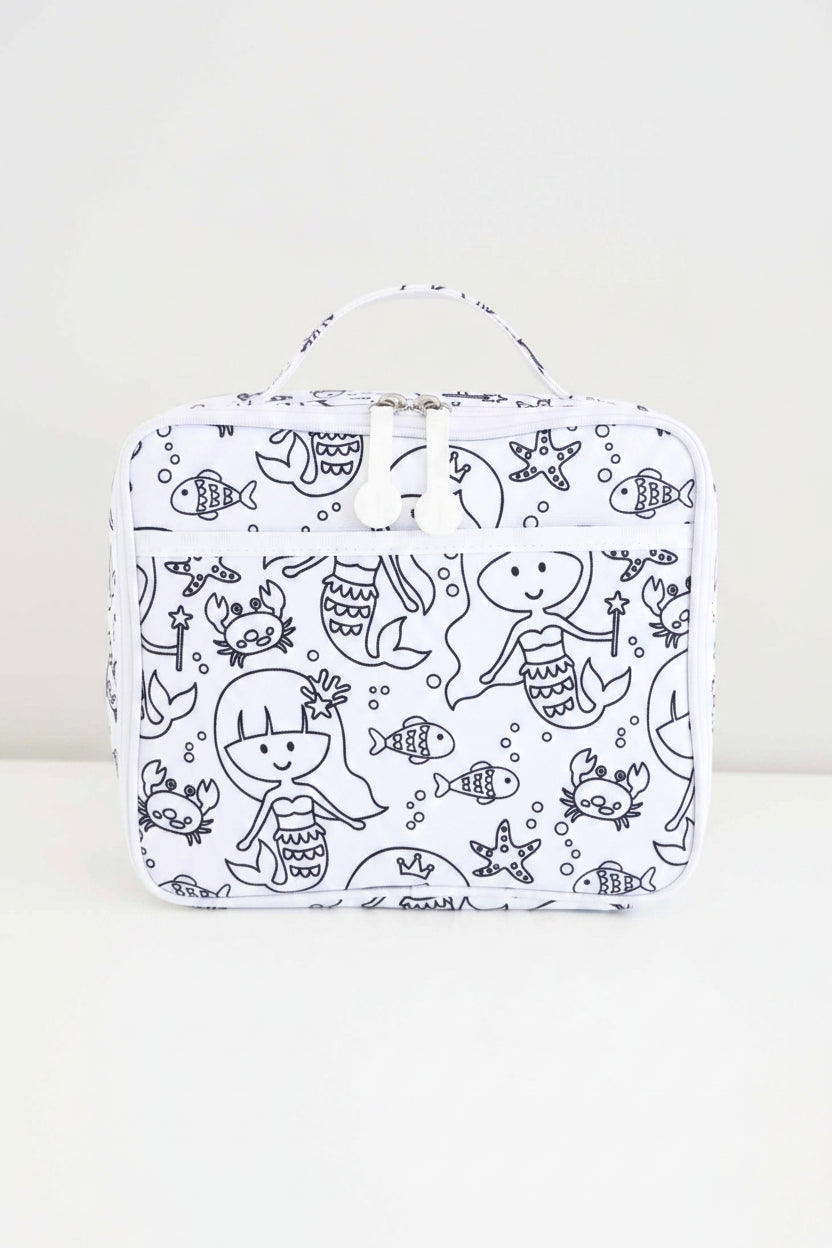 black and white colorable mermaid lunchbox for girls 