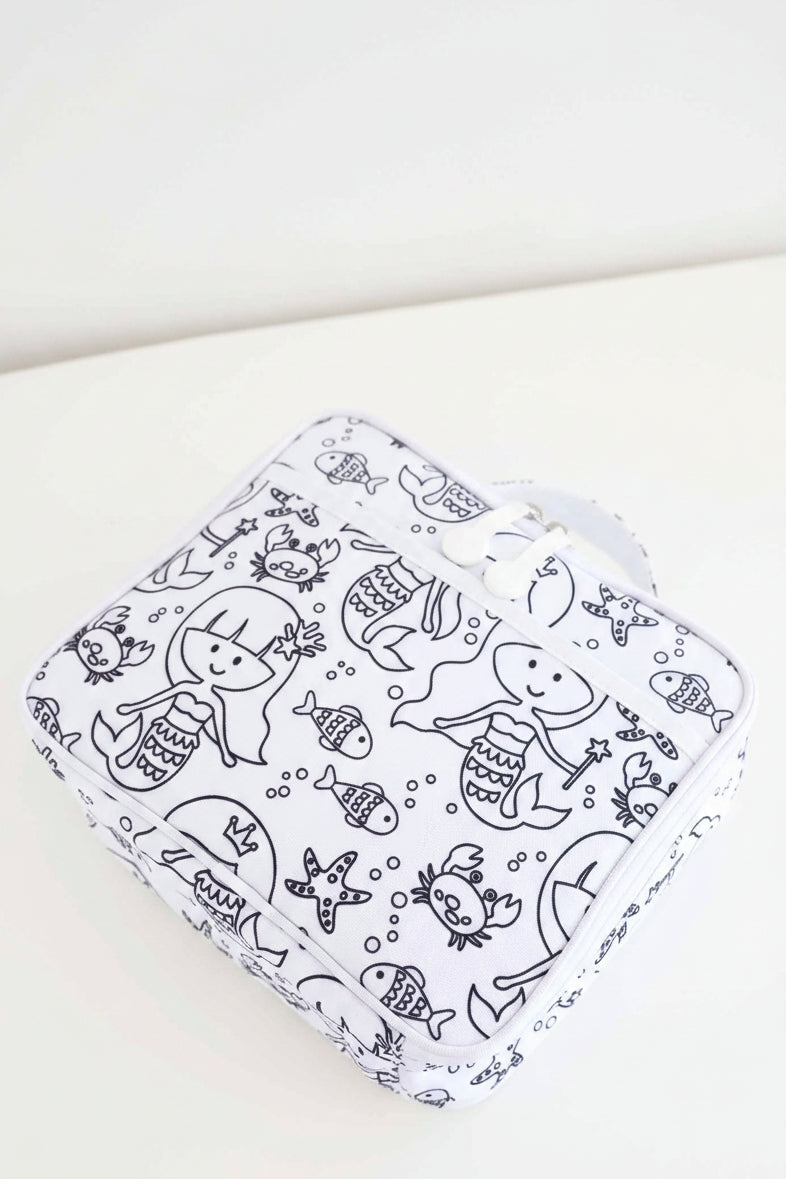 mermaid colorable lunchbox for kids with front pocket 