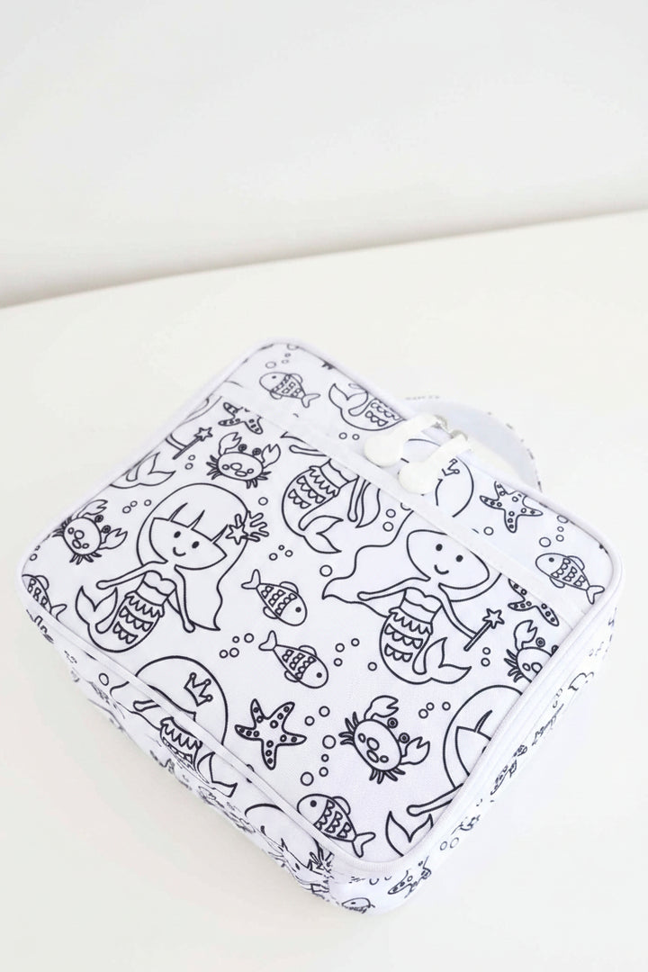 mermaid colorable lunchbox for kids with front pocket 