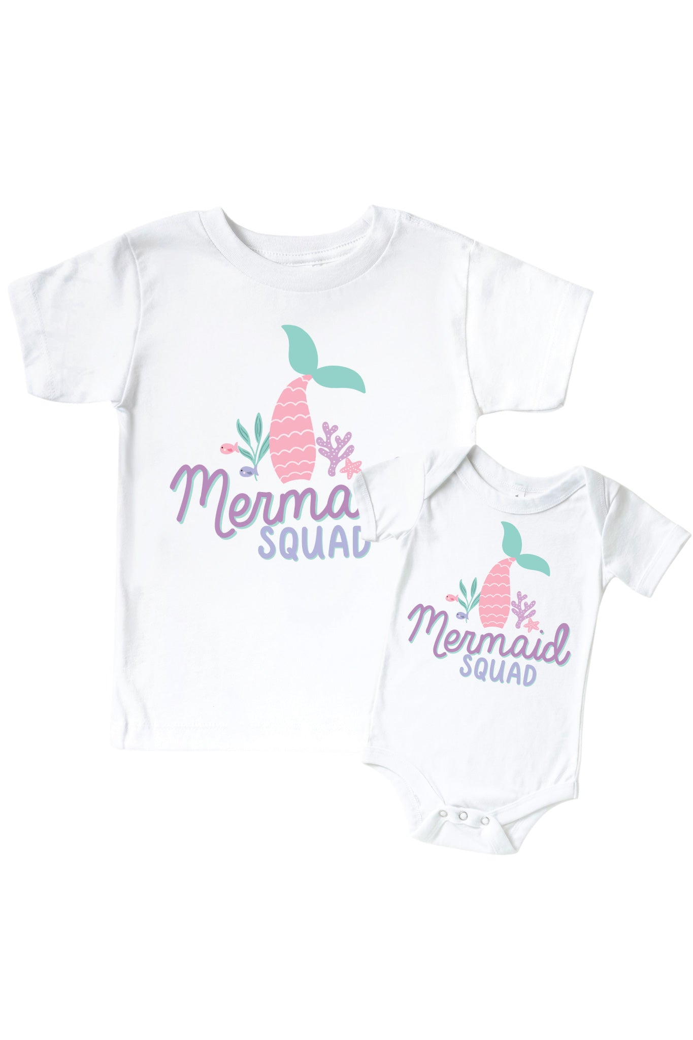 Mermaid Squad Graphic Bodysuit & Kids Tee | White