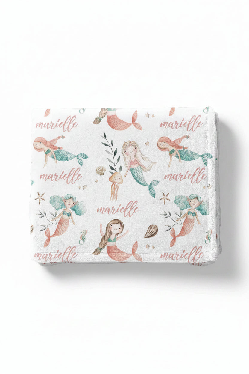 mermaid personalized toddler blanket 